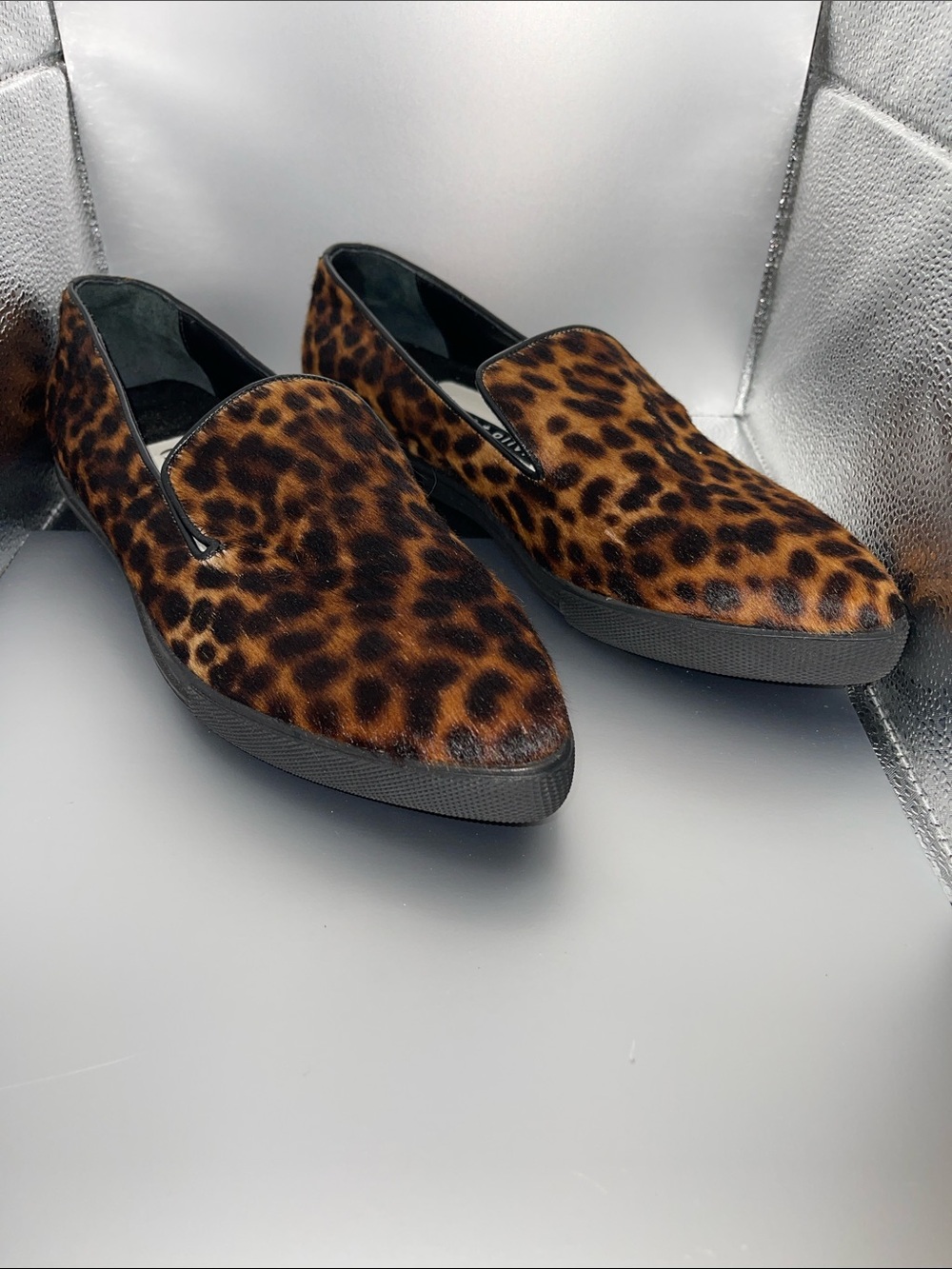Alice + Olivia Rory Calf Hair Leopard Print Slip-On Flats